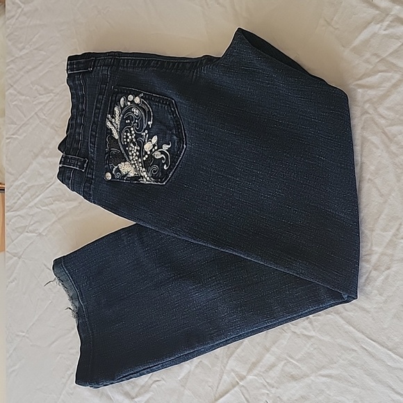 ethyl Denim - Ethyl Size 10 Classic Dark Blue Jeans w/ Embroidered & Beaded Pockets, GUC